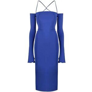 THE ANDAMANE Women's Maddy Off Shoulder Lace Up Midi Dress Size 40/S In Blue